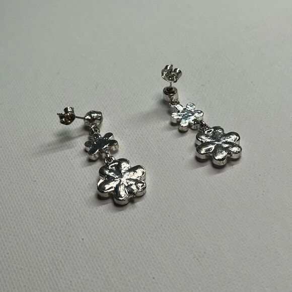 Vintage Silver-tone Floral Dangle Earrings - Picture 4 of 6
